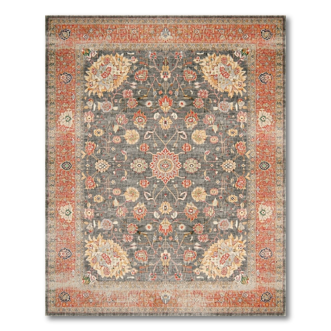 ODIKA Grey Persian Floral Area Rug