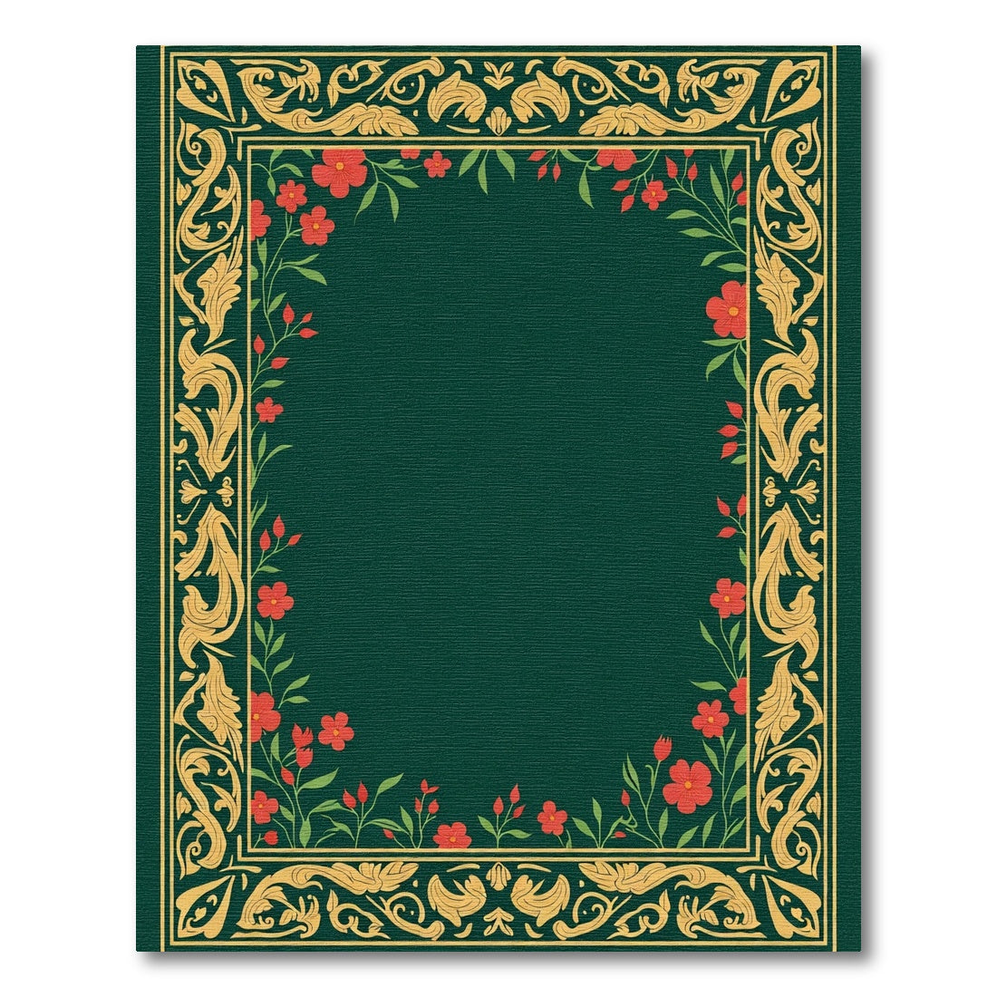 Golden Floral Swirl Green Red Accent Rug