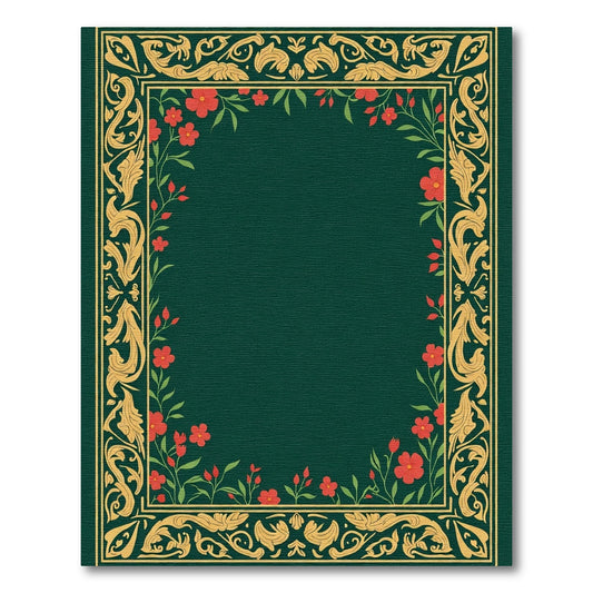Golden Floral Swirl Green Red Accent Rug
