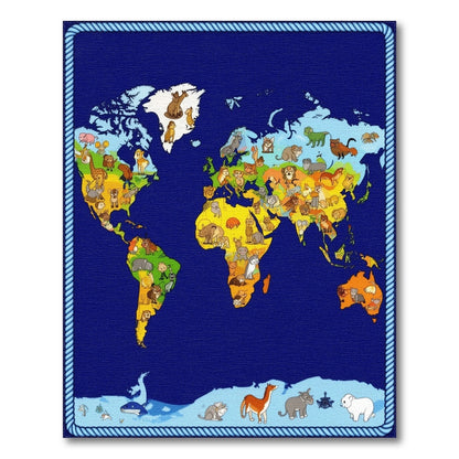 World Map Animals Kids Area Rug