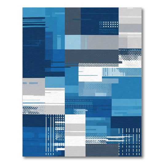 Abstract Geometric Blue Tonal Rectangles Rug