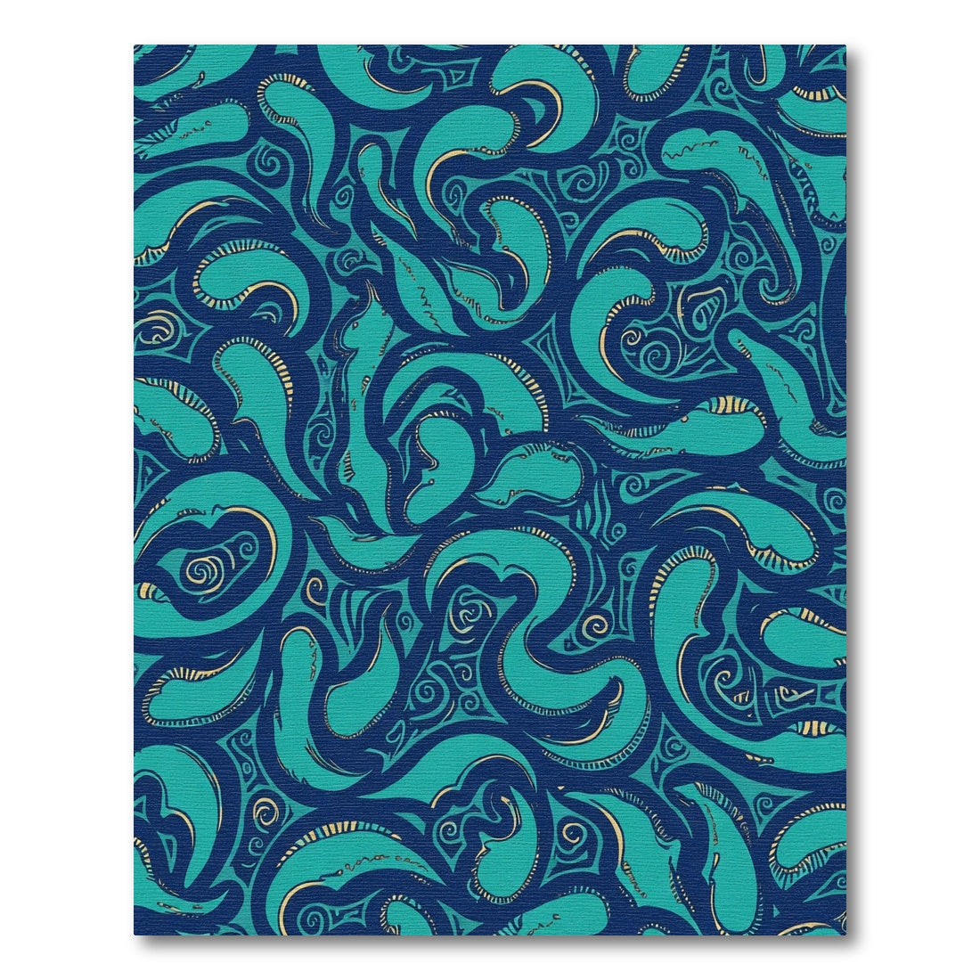 Vibrant Teal Flowing Swirls Composed Rug