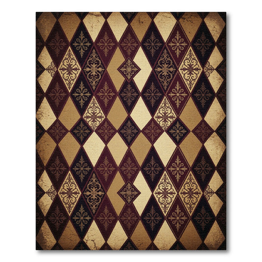 Regal Crimson Gold Diamond Brocade Rug