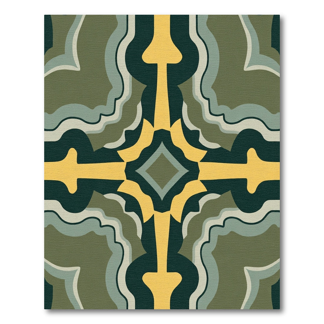 Emerald Gold Geometric Quatrefoil Flow Rug