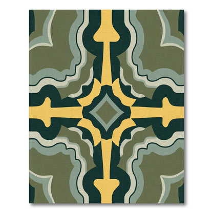 Emerald Gold Geometric Quatrefoil Flow Rug
