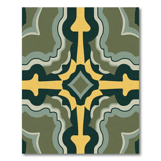 Emerald Gold Geometric Quatrefoil Flow Rug