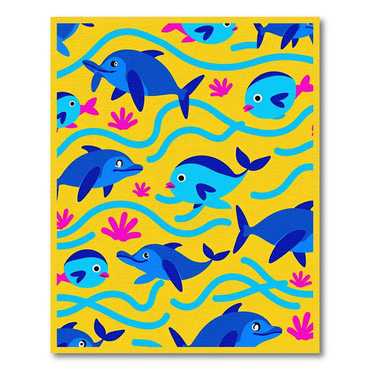Happy Blue Dolphins Ocean Waves Rug