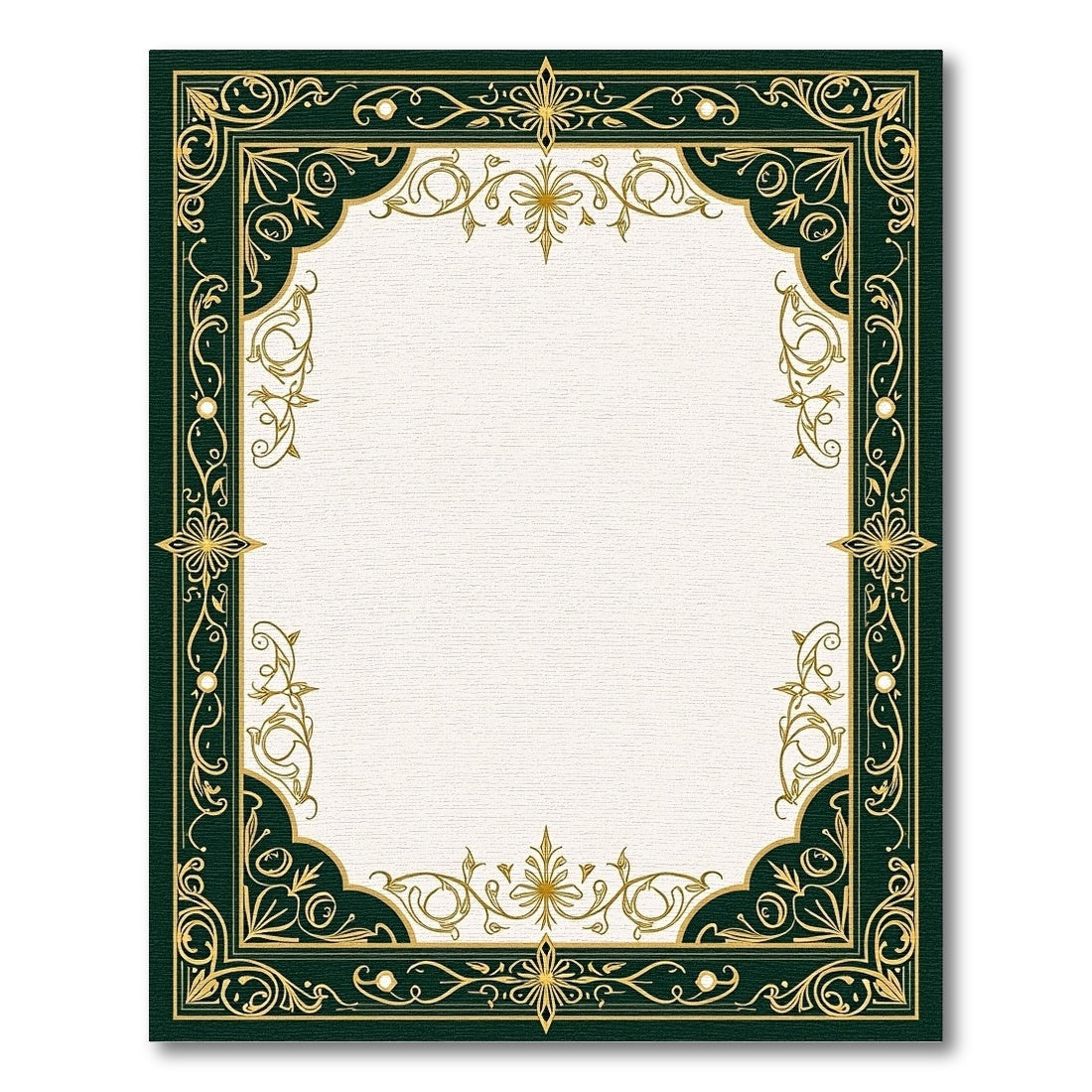 Elegant Emerald Golden Swirl Frame Rug