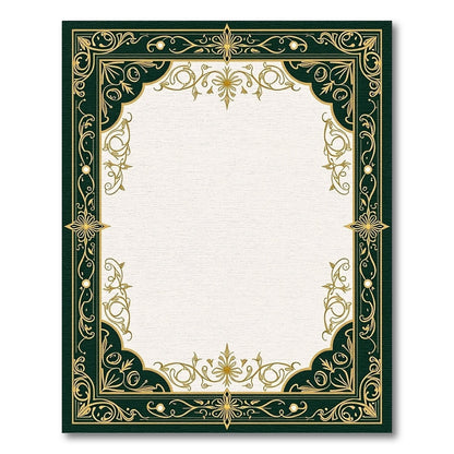 Elegant Emerald Golden Swirl Frame Rug