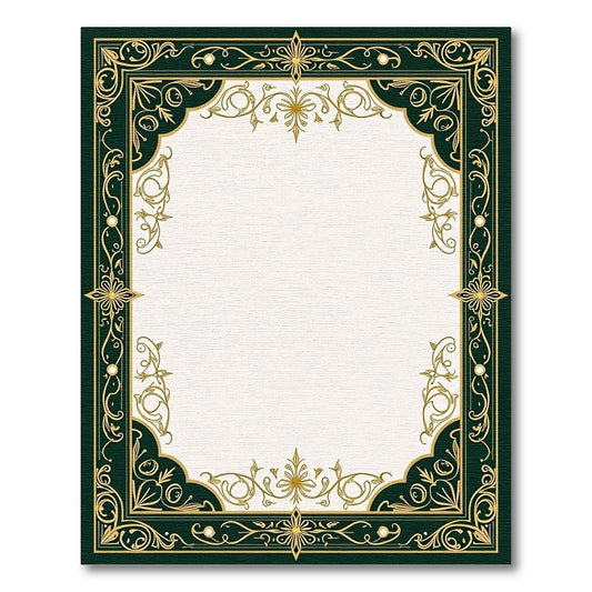Elegant Emerald Golden Swirl Frame Rug