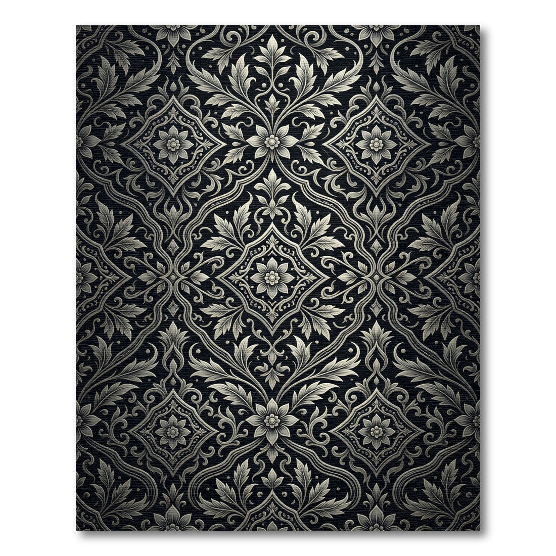 Classic Black Ivory Floral Medallion Rug