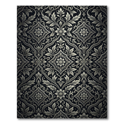 Classic Black Ivory Floral Medallion Rug
