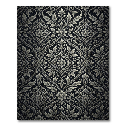 Classic Black Ivory Floral Medallion Rug