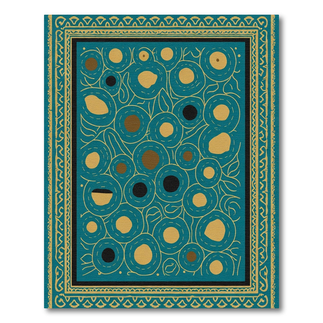 Teal Gold Contemporary Circle Cluster Rug