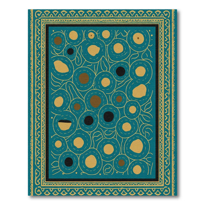Teal Gold Contemporary Circle Cluster Rug