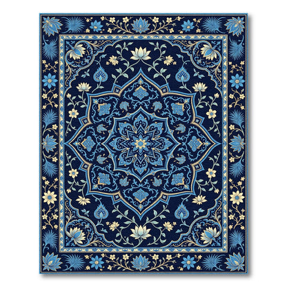 Navy Blue Floral Medallion Rug