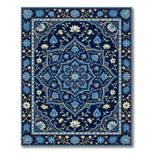 Navy Blue Floral Medallion Rug