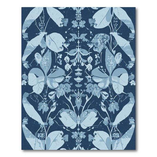 Deep Blue Botanical Butterfly Arrangement Rug