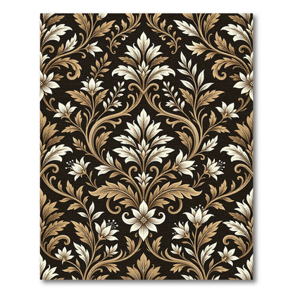 Ornate Golden Floral Damask Rug