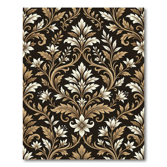 Ornate Golden Floral Damask Rug