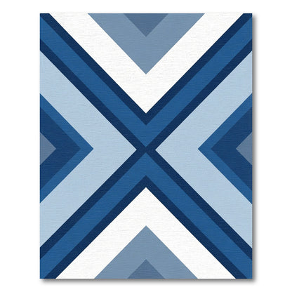 Cool Blue Geometric Chevron Rug