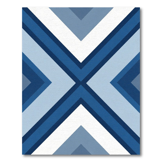 Cool Blue Geometric Chevron Rug