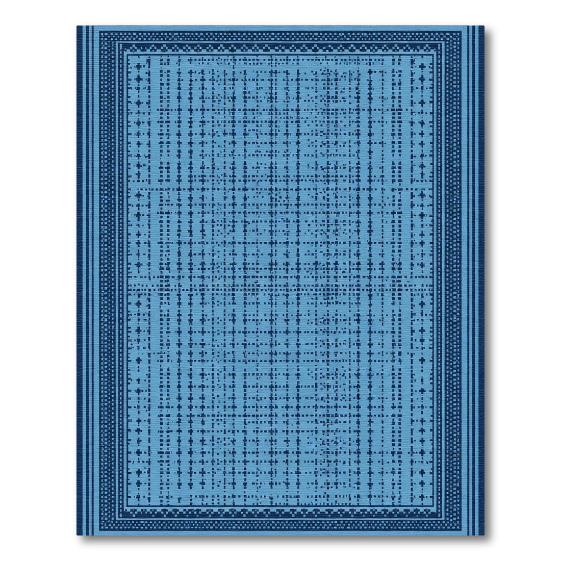 Indigo Blue Textured Grid Rug