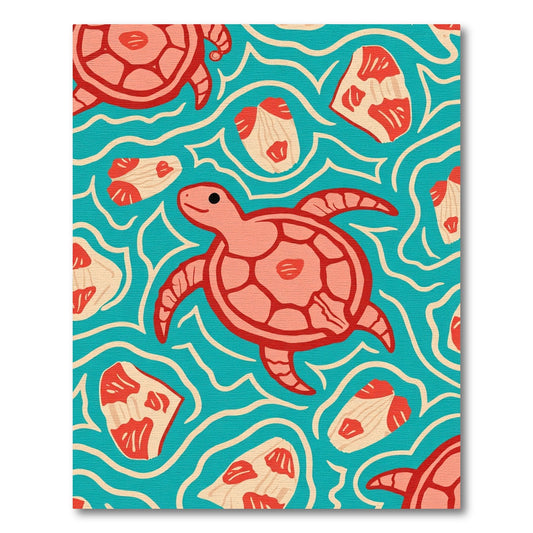 Coral Turtle Waves Ocean Aquatic Rug
