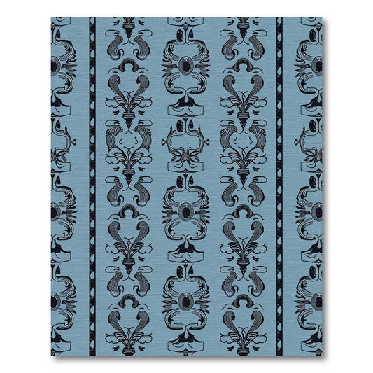 Art Nouveau Blue Oval Botanical Rug
