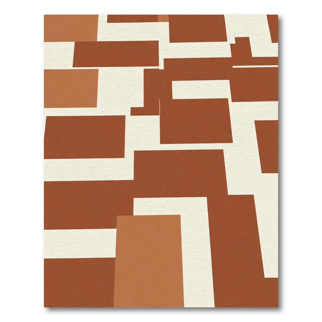 Terracotta Cream Abstract Geometric Blocks Rug