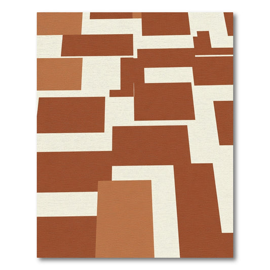 Terracotta Cream Abstract Geometric Blocks Rug