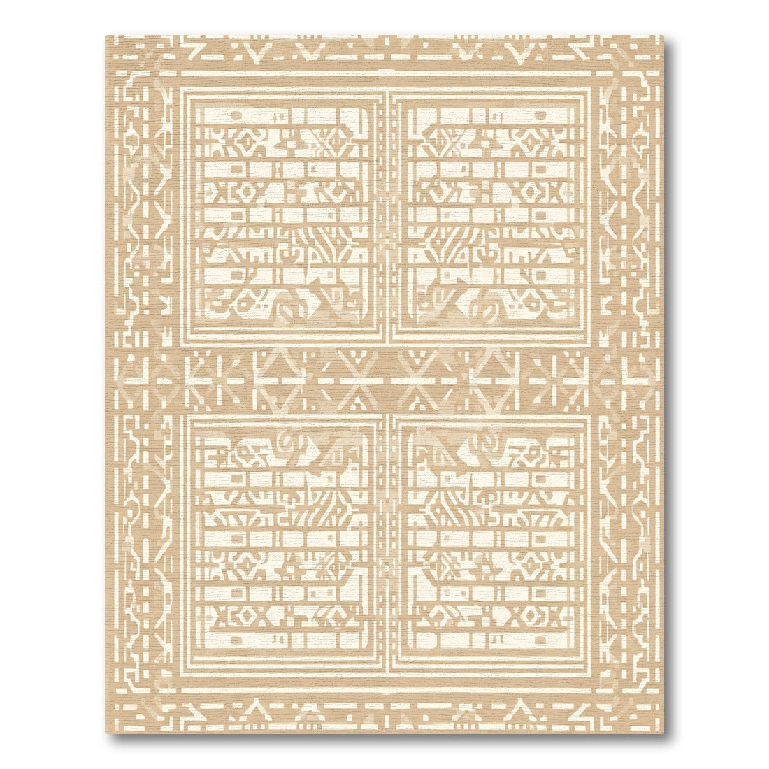 Neutral Tan Geometric Panel Rug