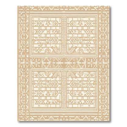 Neutral Tan Geometric Panel Rug