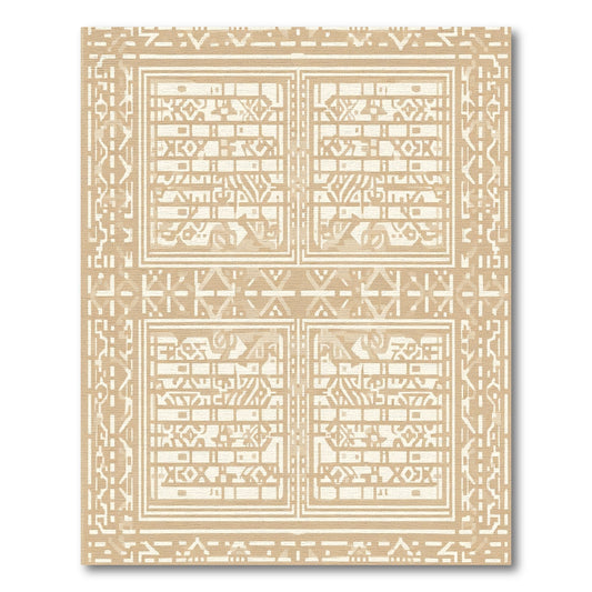 Neutral Tan Geometric Panel Rug