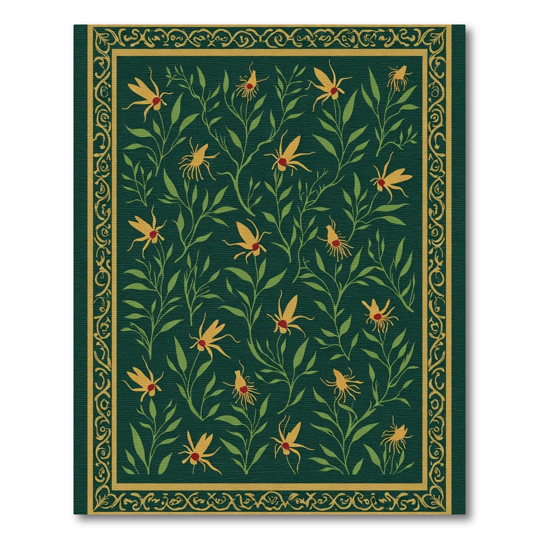 Deep Green Yellow Insect Vine Rug