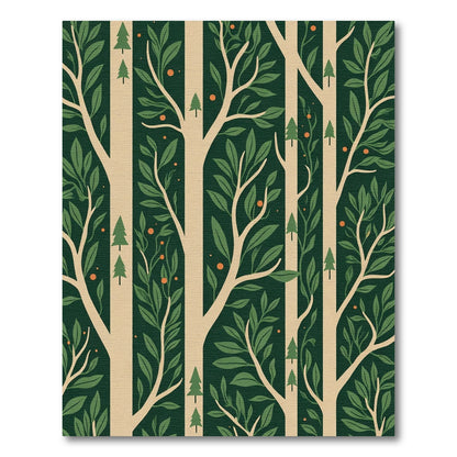 Woodland Forest Trees Orange Dots Rug