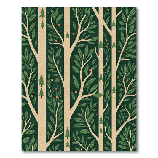 Woodland Forest Trees Orange Dots Rug
