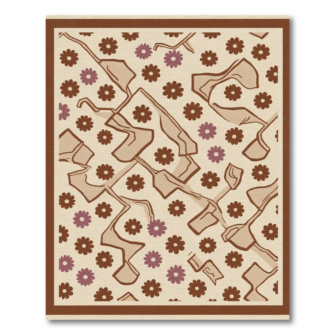 Tan Brown Floral Abstract Rug