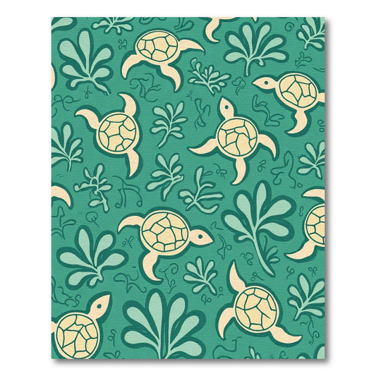 Coastal Teal Turtle Kelp Ensemble Rug