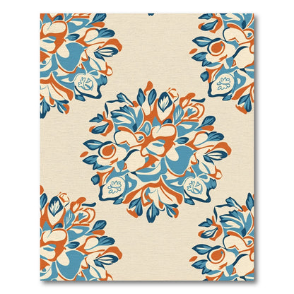 Orange Blue Floral Burst Pattern Rug
