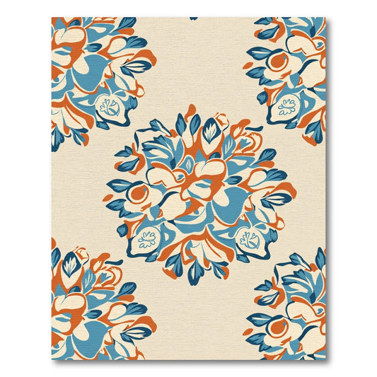 Orange Blue Floral Burst Pattern Rug