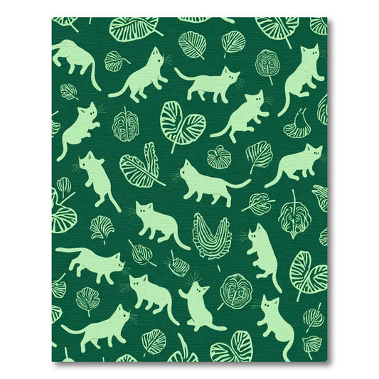 Light Green Feline Garden Whimsy Rug