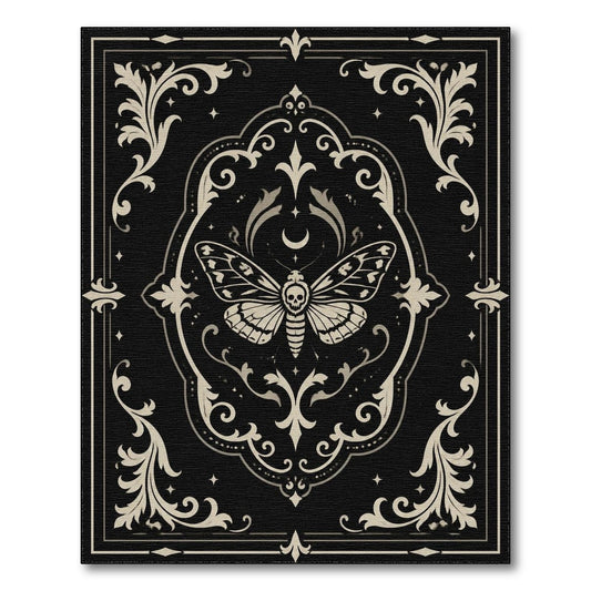 Vintage Skull Moth Ornate Area Rug