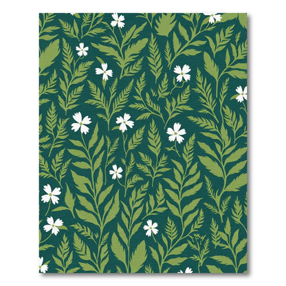 Dark Teal White Floral Foliage Rug
