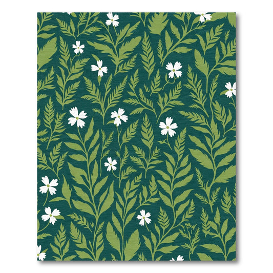 Dark Teal White Floral Foliage Rug