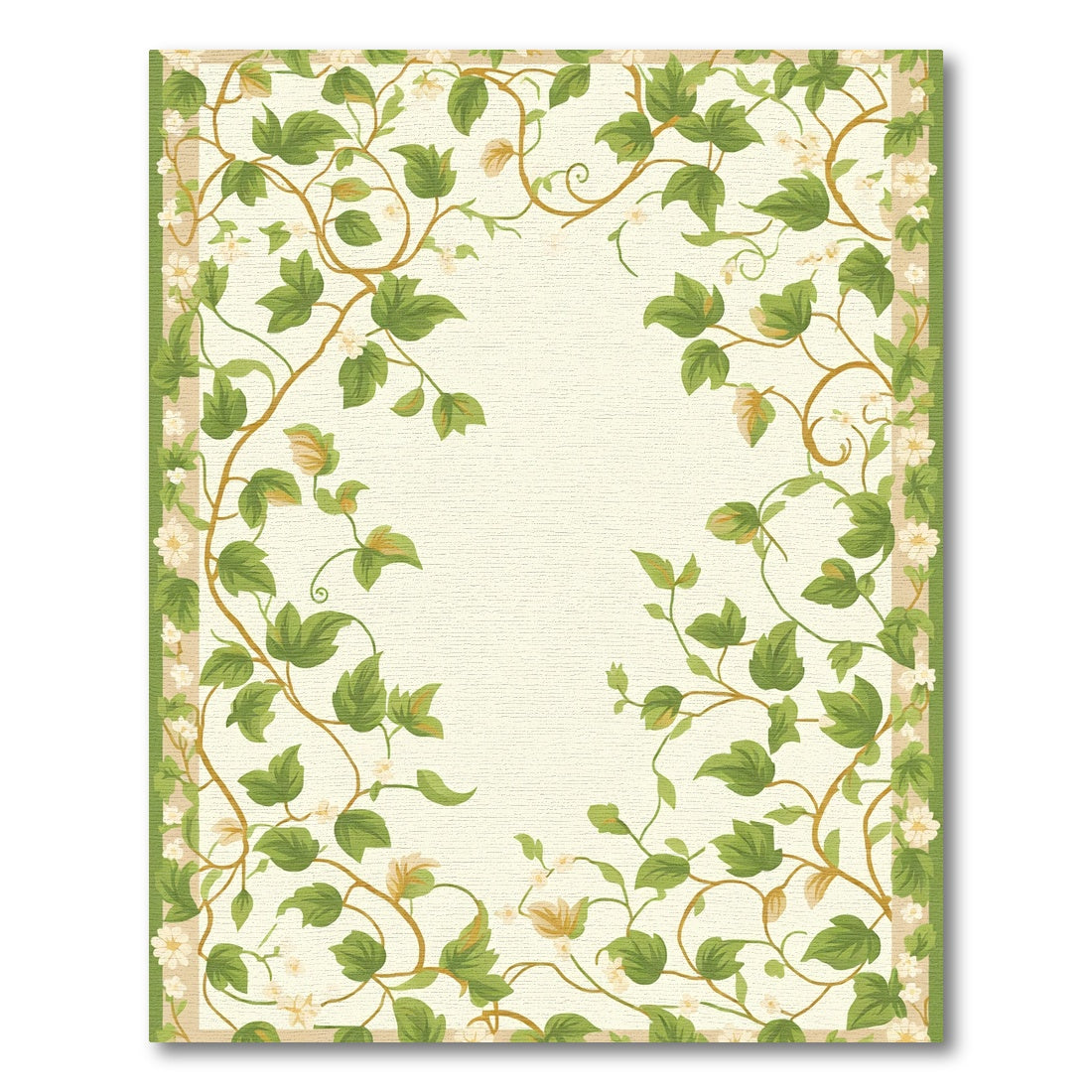 Vines And White Blossoms Border Rug