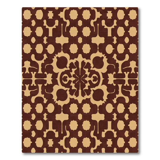 Brown Beige Ornate Geometric Medallion Rug