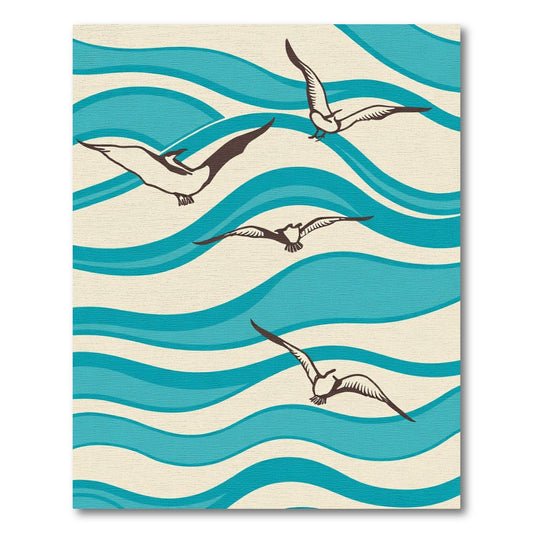 Retro Seagulls Over Blue Waves Rug