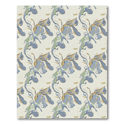 Whimsical Blue Abstract Swirl Seafish Rug