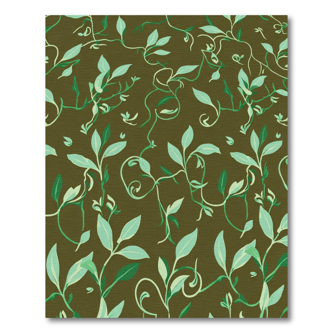 Earthy Green Vine Leaf Arrangement Rug